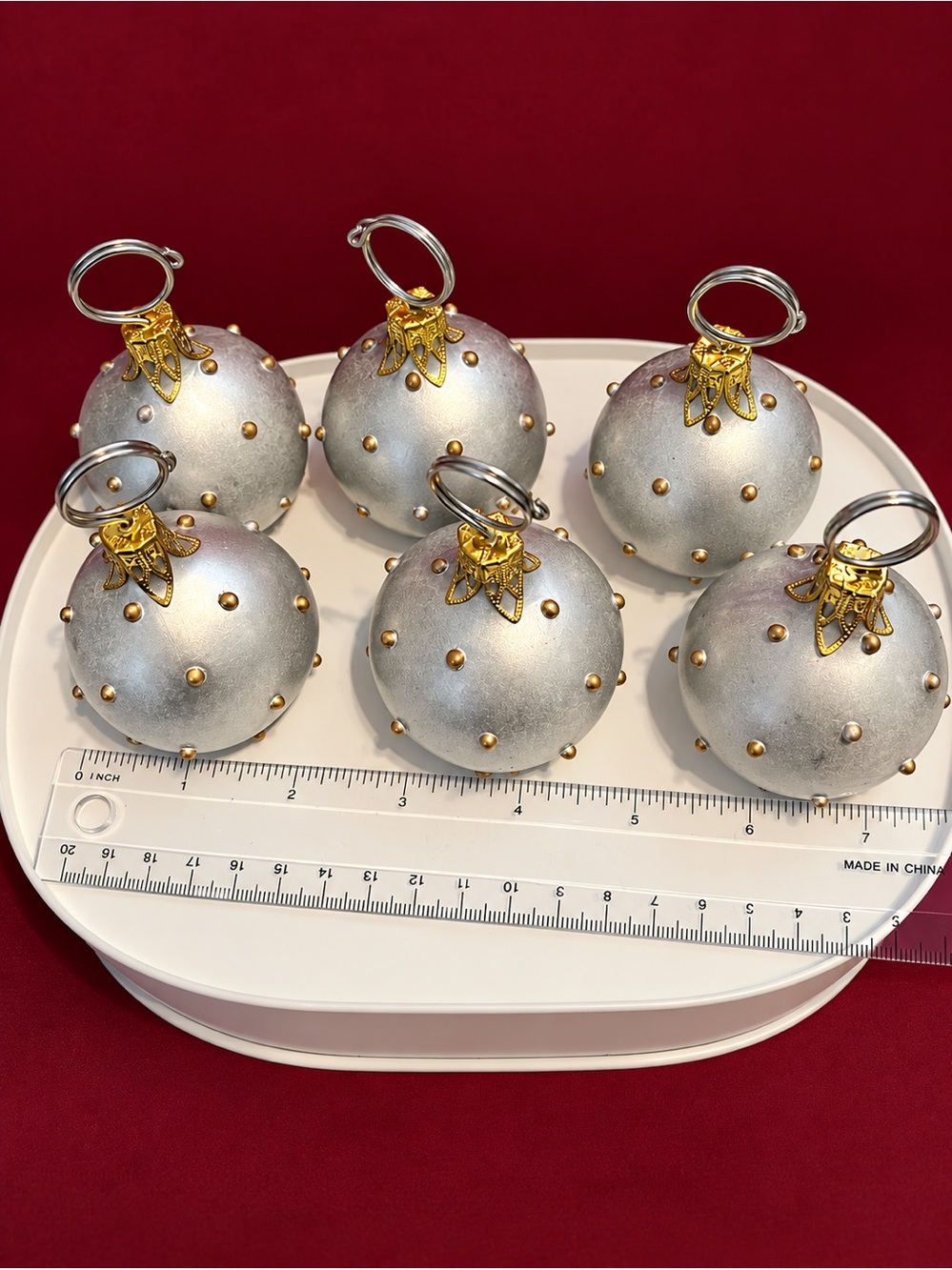 Silver Christmas Ball Ornament Name Tag Holder-Beaded Vintage Style (222)
